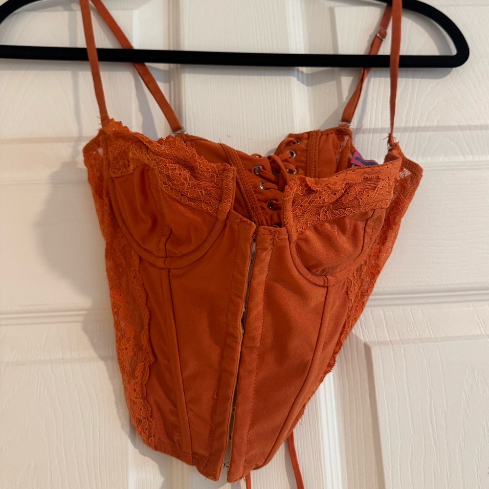 Edikted Vibrant Orange Lace Bustier Top